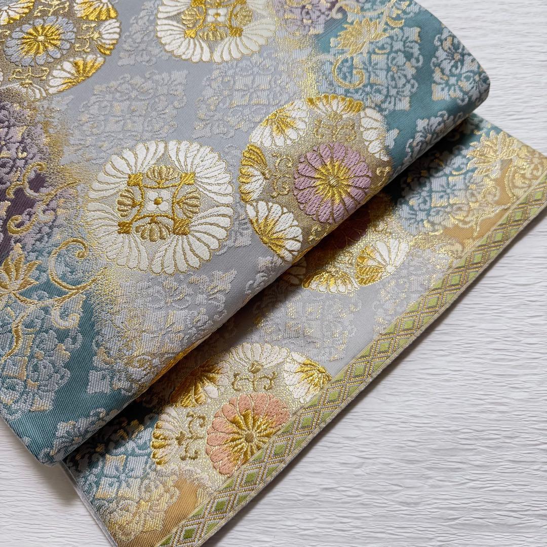 m-82 菱華紋 六通 袋帯 正絹　未使用極美品