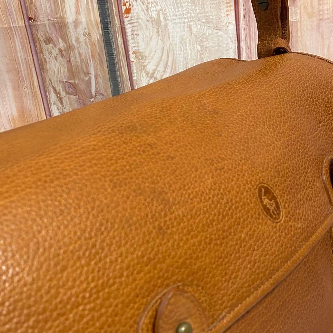 ラルフローレン　シボ革　メッセンジャーバッグ　ショルダーバッグ　ブラウン　斜め掛