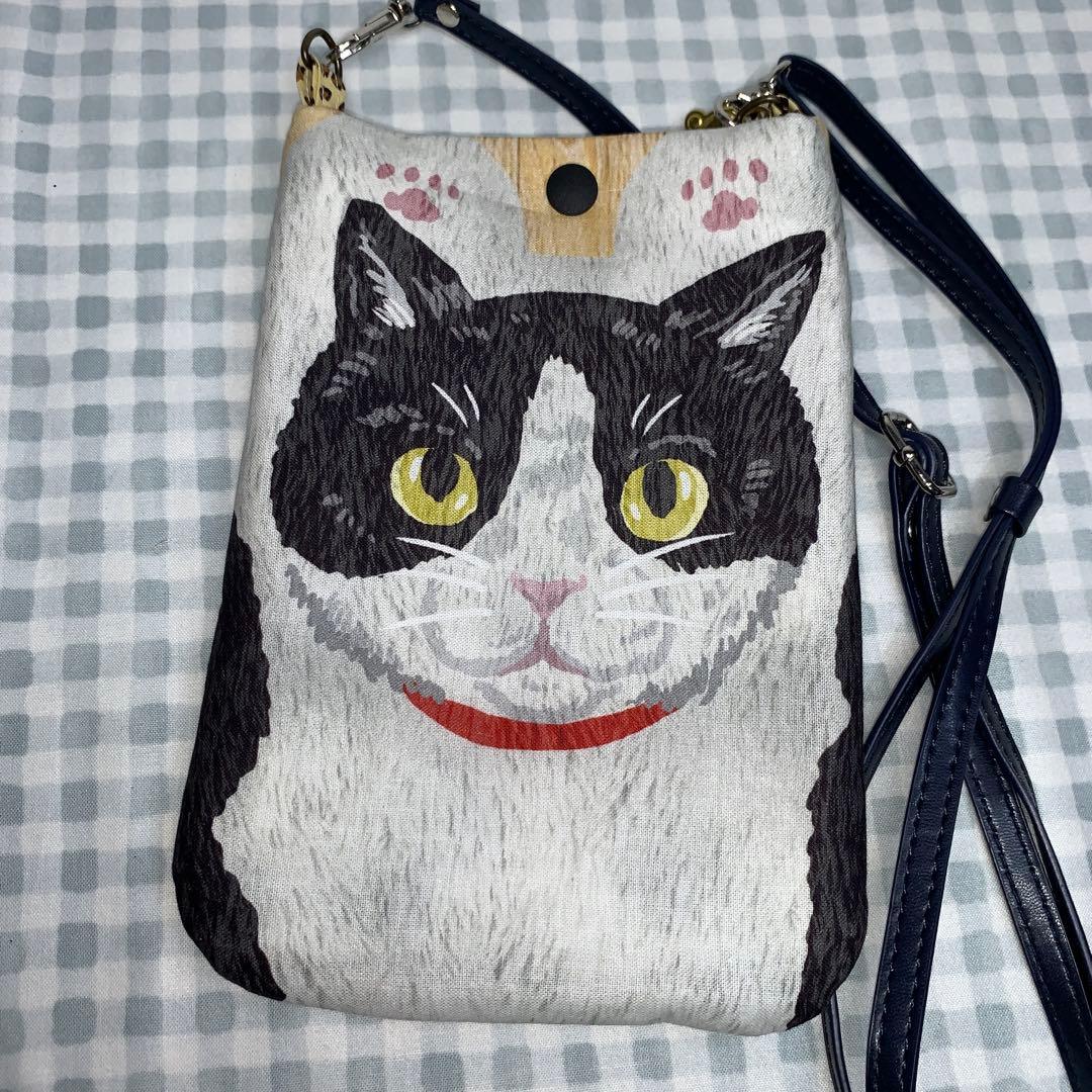 santa 黒猫柄スマホショルダーバッグ