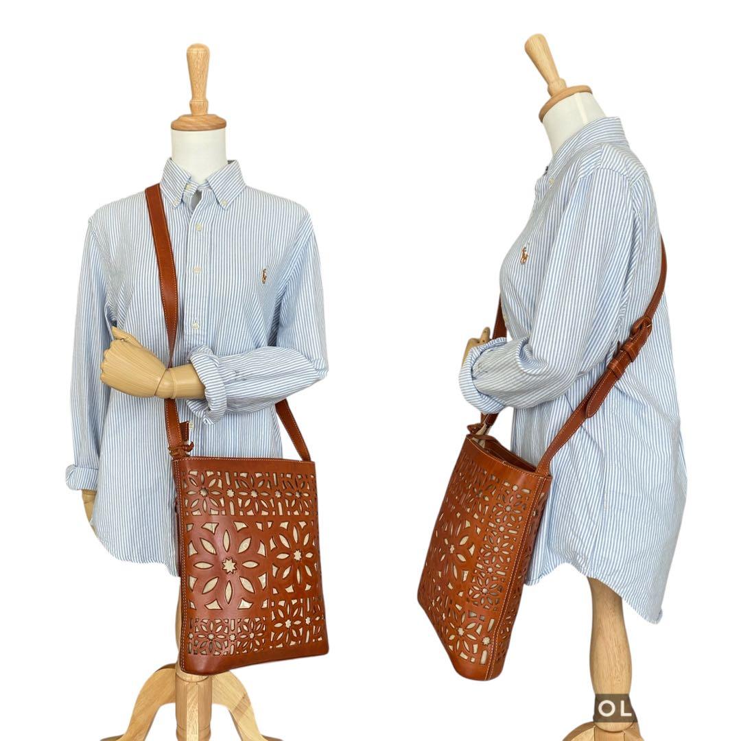 美品　ゲンテン　マルチカットワーク　ショルダーバッグ　バケツ型