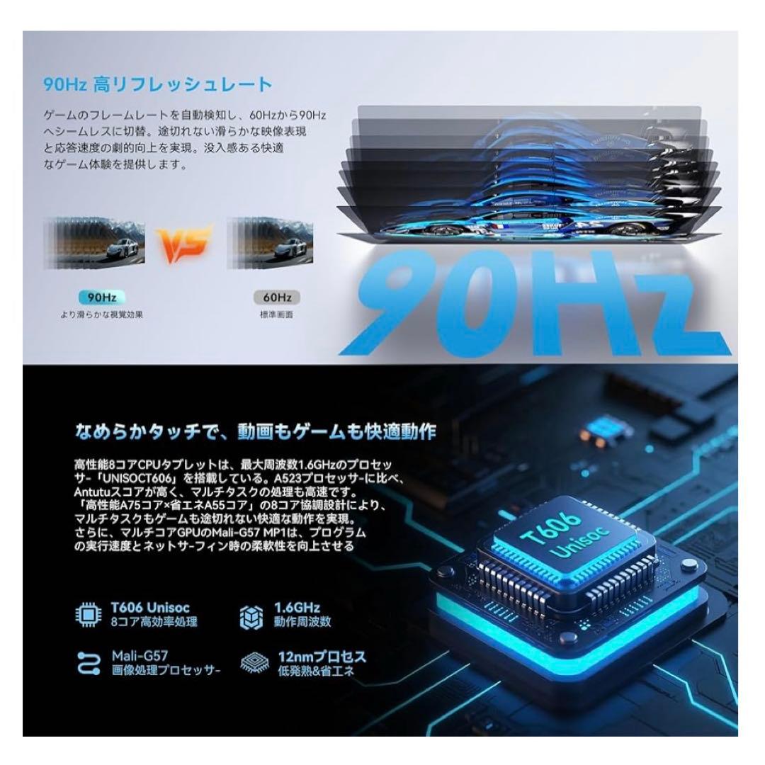 タブレット8.7インチ Android15 18GB+128GB+1TB拡張可能