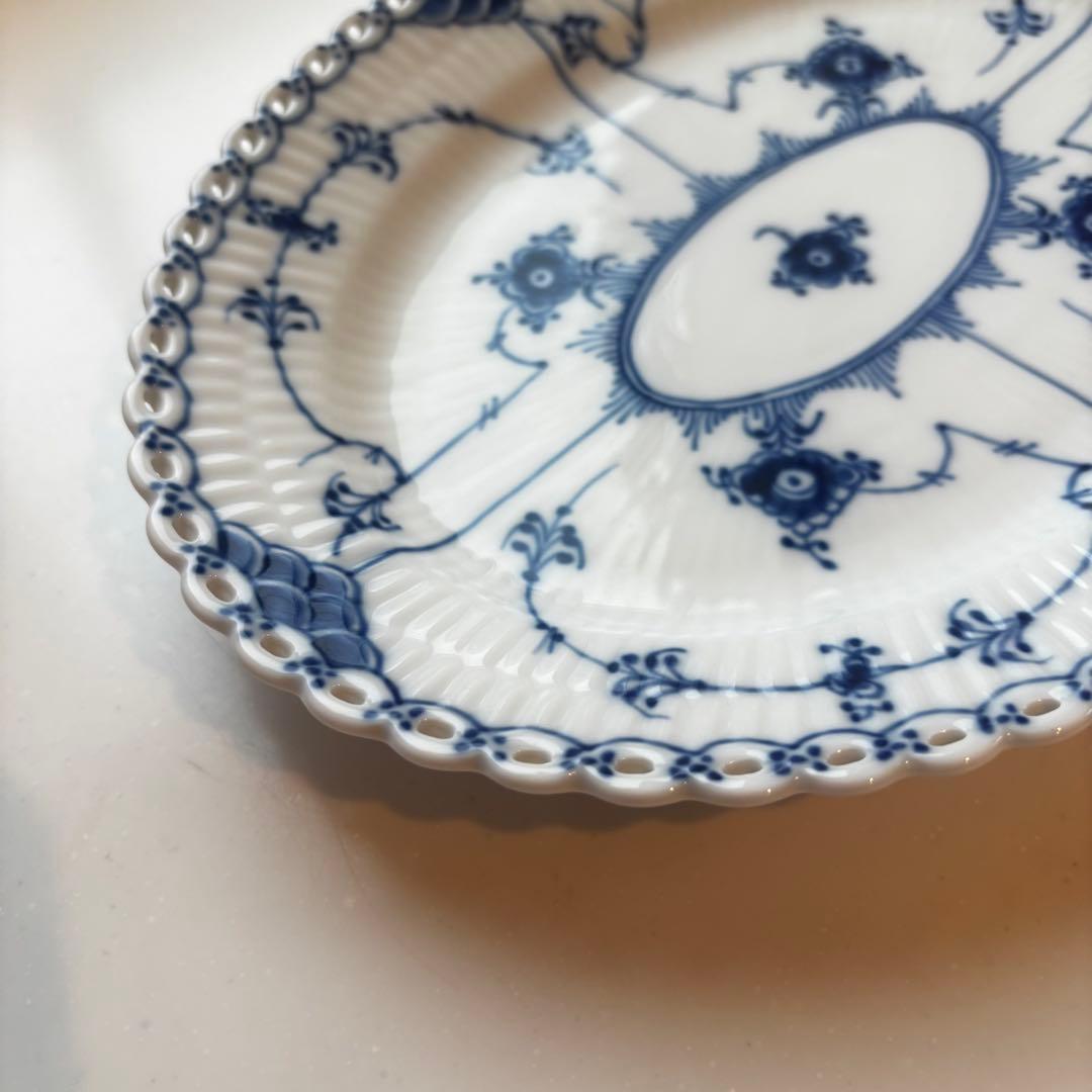 【美品】ロイヤルコペンハーゲン ブルーフルーテッド フルレース オーバル 25㎝