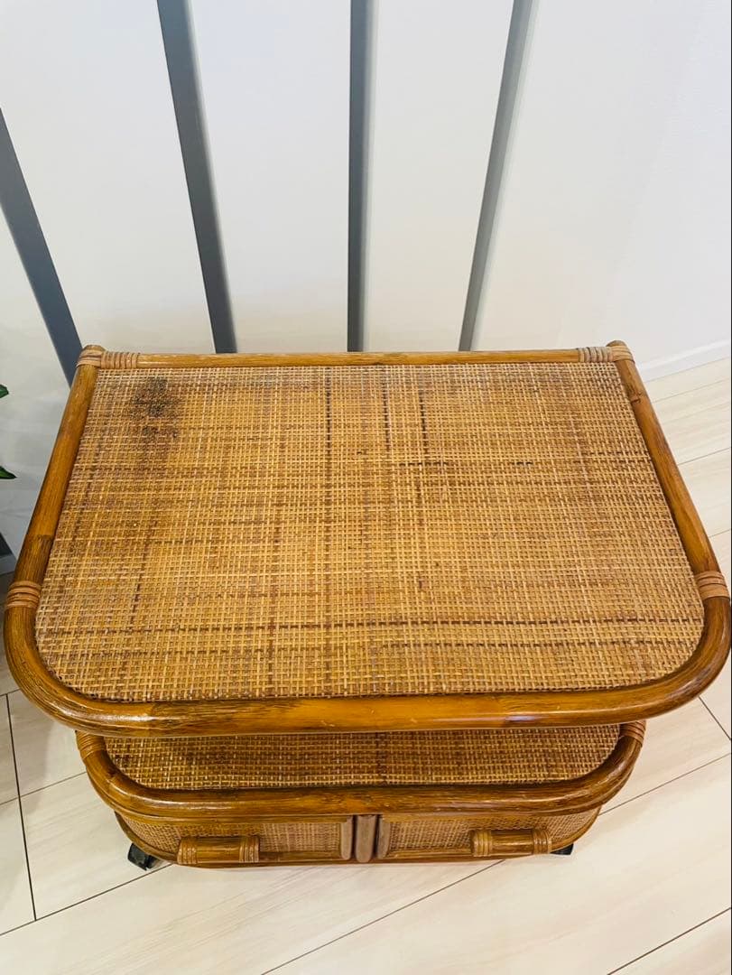 ヴィンテージ ラタン テレビラック 籐家具 収納 昭和レトロ