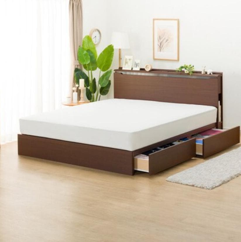 ニトリ ベッドフレーム クイーン コンソン ダークブラウン DBR 浅型引出し