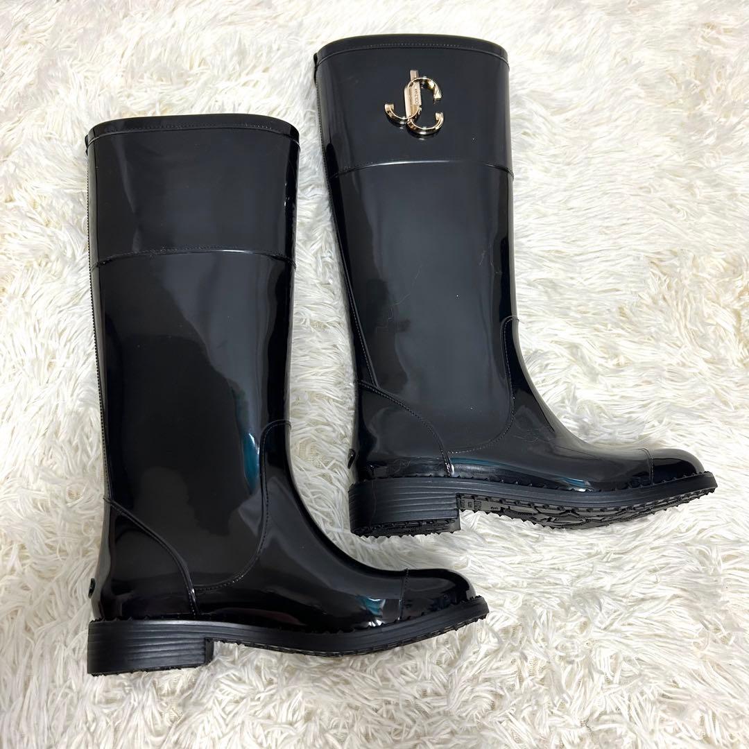極美品　ジミーチュウ　長靴　レインブーツ　ブラック　エナメル　36 サイドロゴ