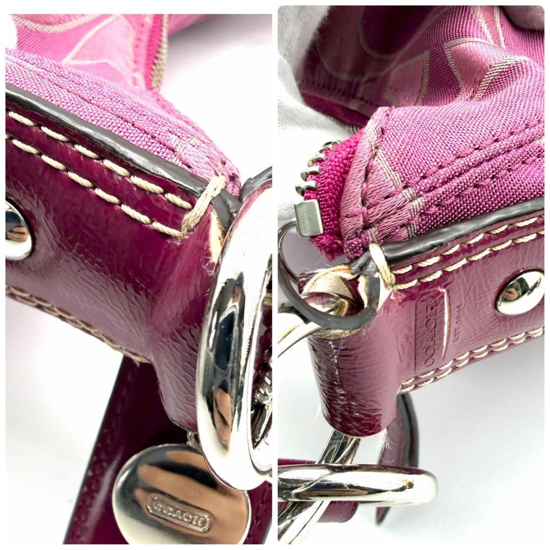 美品　COACH　アクセサリーポーチ　2way 　ピンク　キャンバス　チャーム