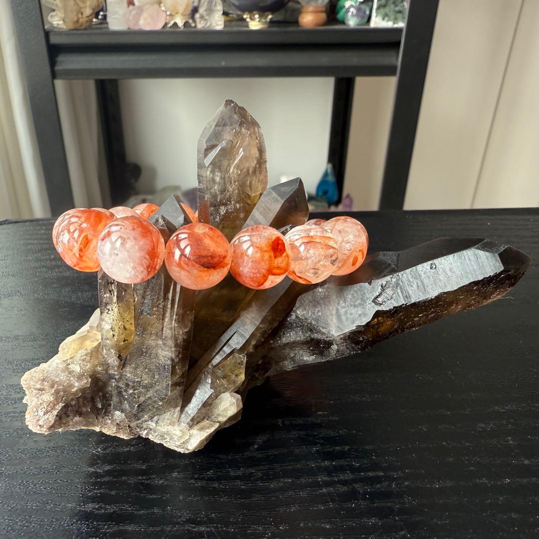 【N♡*.゜】天然石スモーキークォーツのクラスター　置物NO.013106