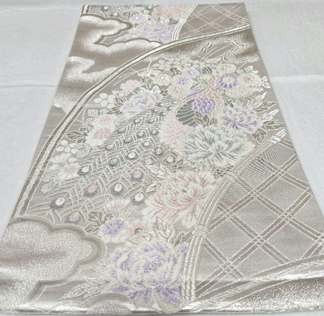 青紫色桜訪問着と袋帯・帯揚げ帯締めの4点フルセット