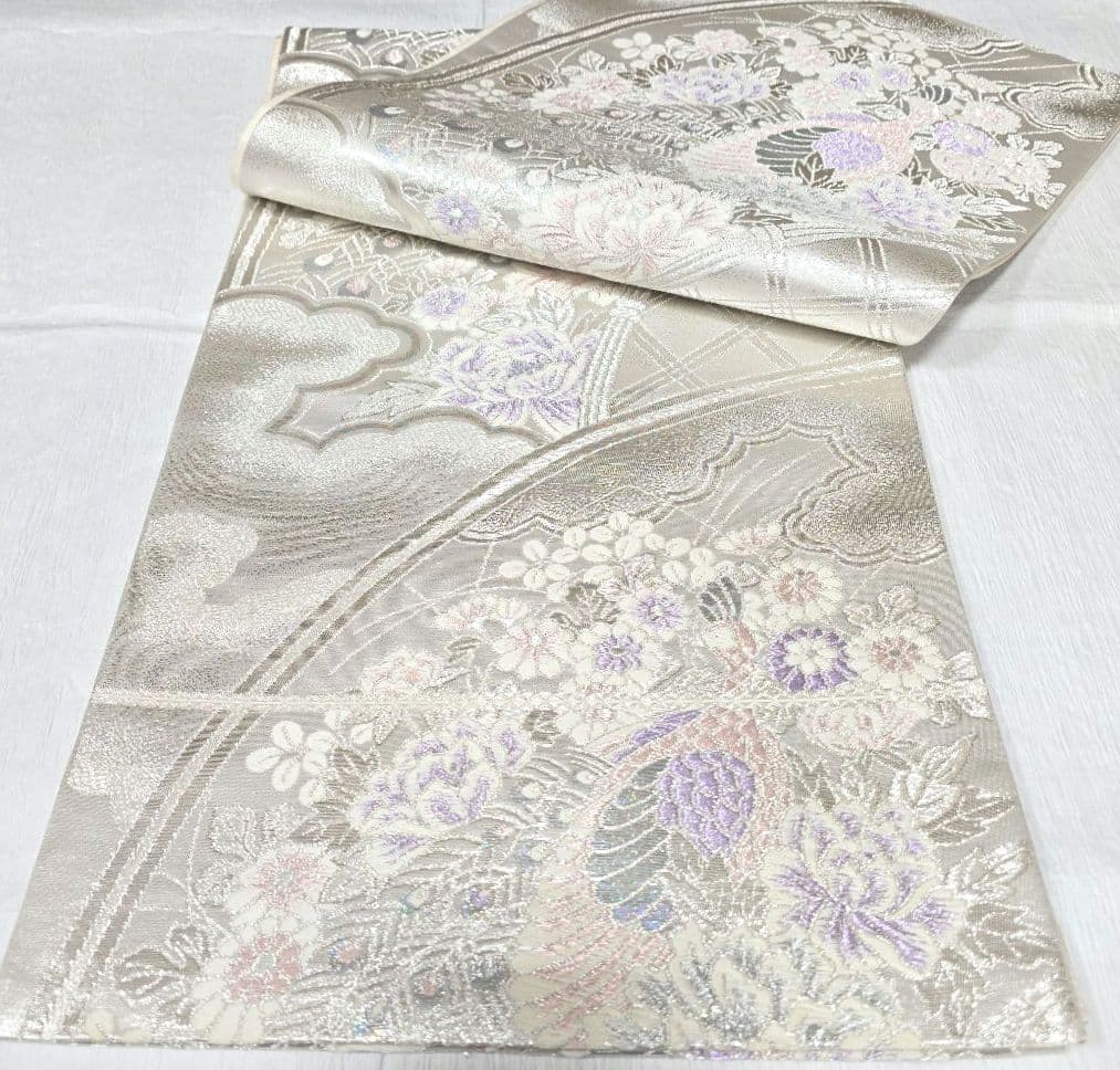 青紫色桜訪問着と袋帯・帯揚げ帯締めの4点フルセット