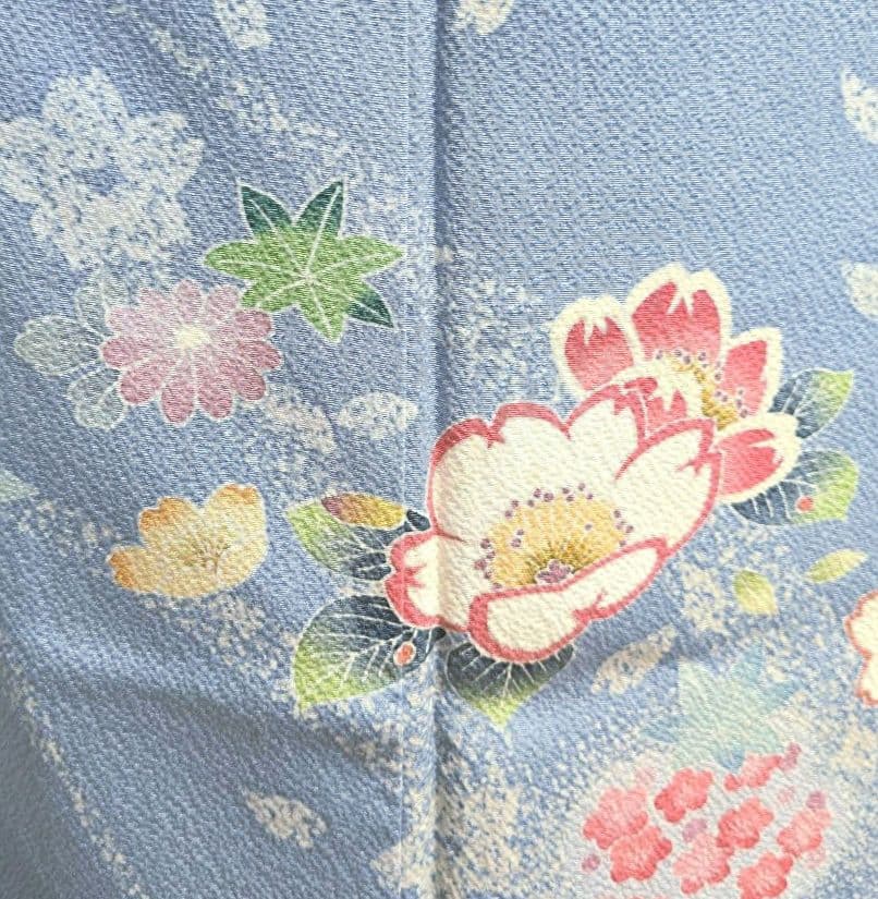 青紫色桜訪問着と袋帯・帯揚げ帯締めの4点フルセット