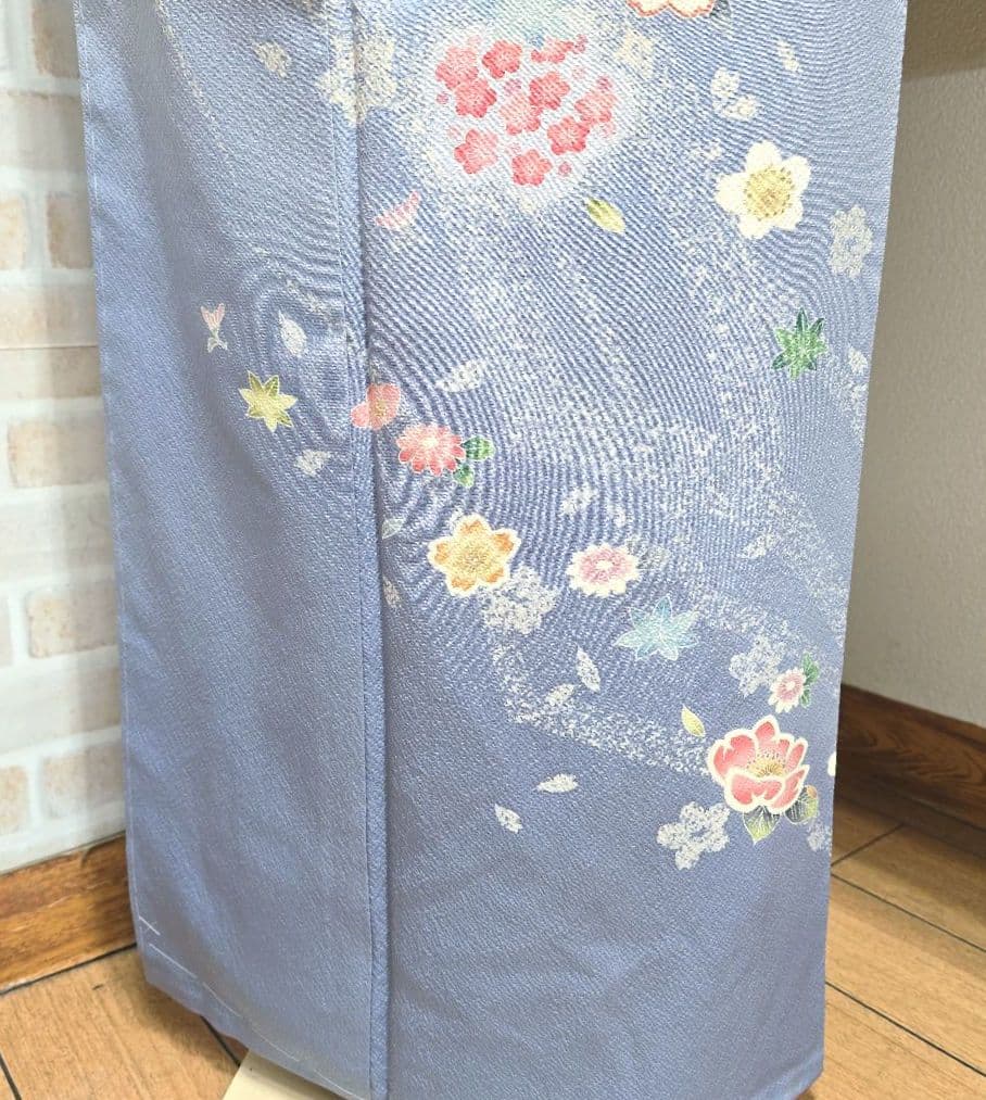 青紫色桜訪問着と袋帯・帯揚げ帯締めの4点フルセット