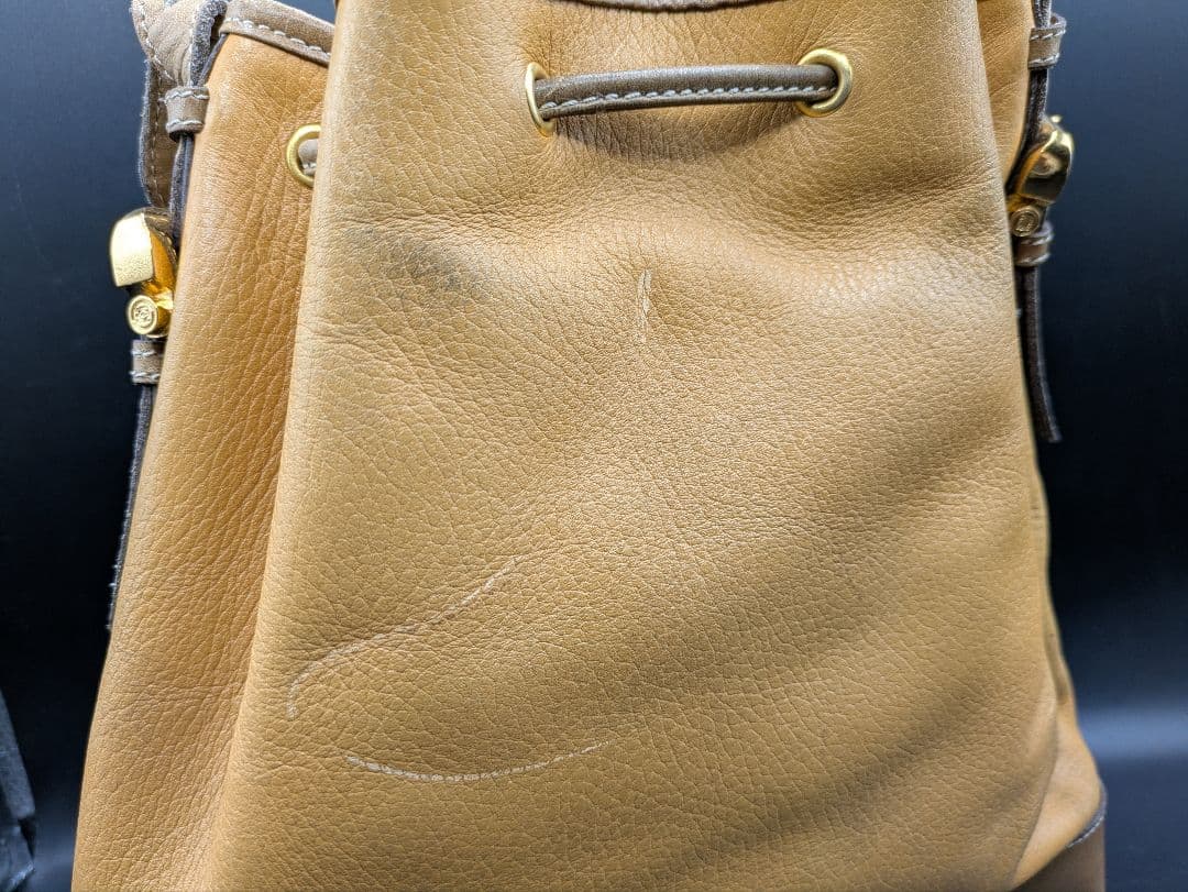 LOEWE ショルダーバッグ 巾着 アナグラム ベージュ ブラウン レザー