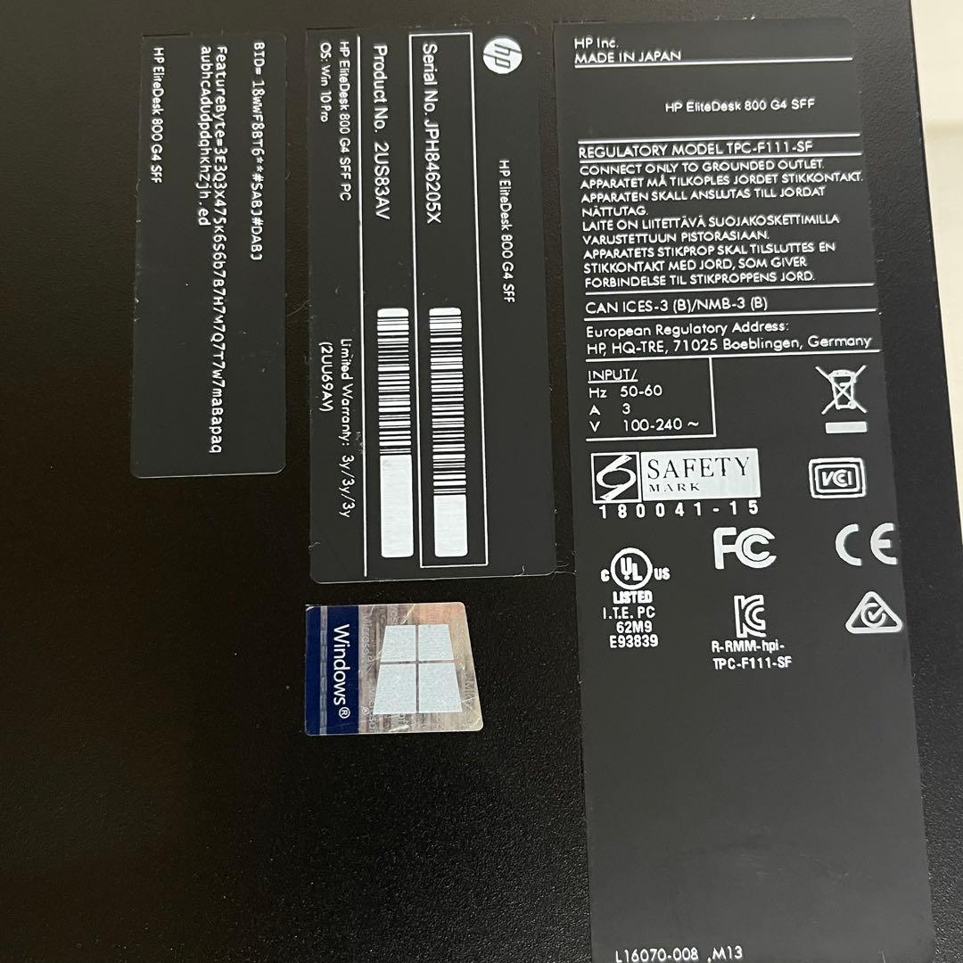 Windowsデスクトップ #461 HP EliteDesk 800 G4 SFF i7-8700 16G