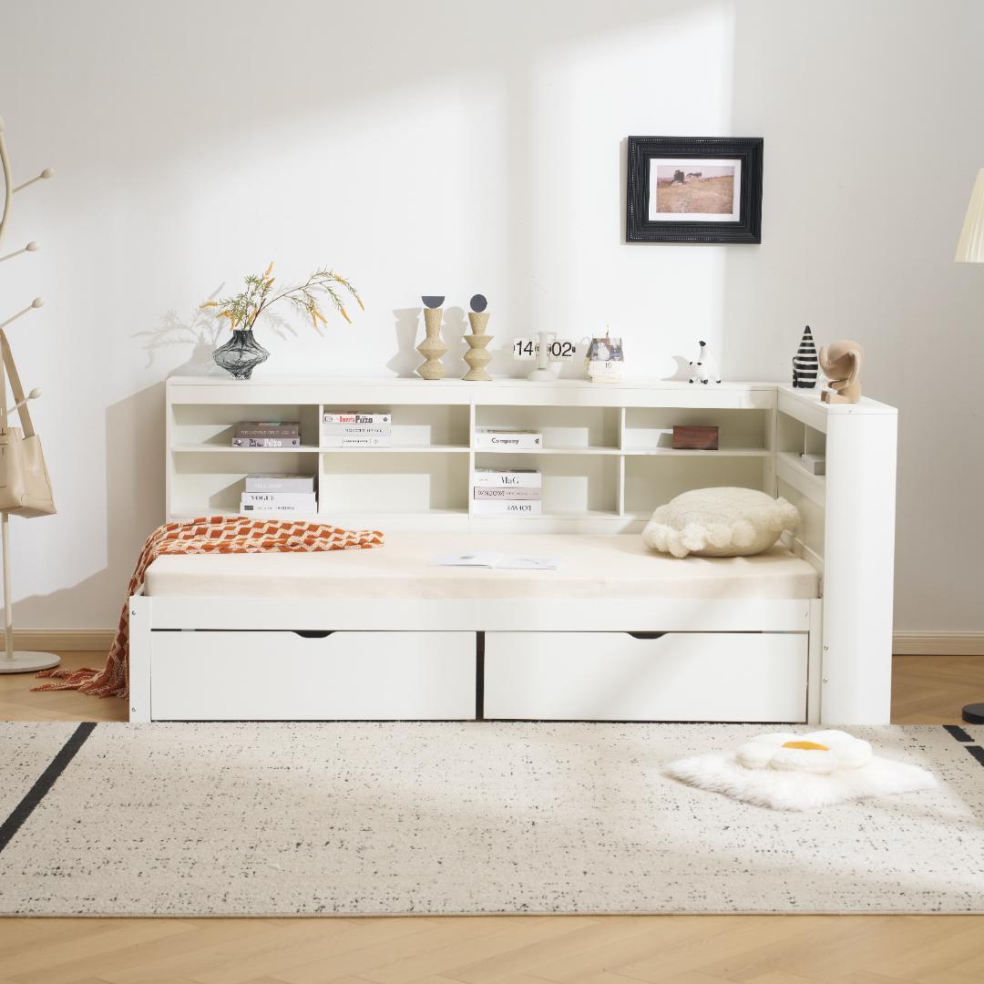 【新品】北欧風天然木システムベッド 階段・引き出し収納