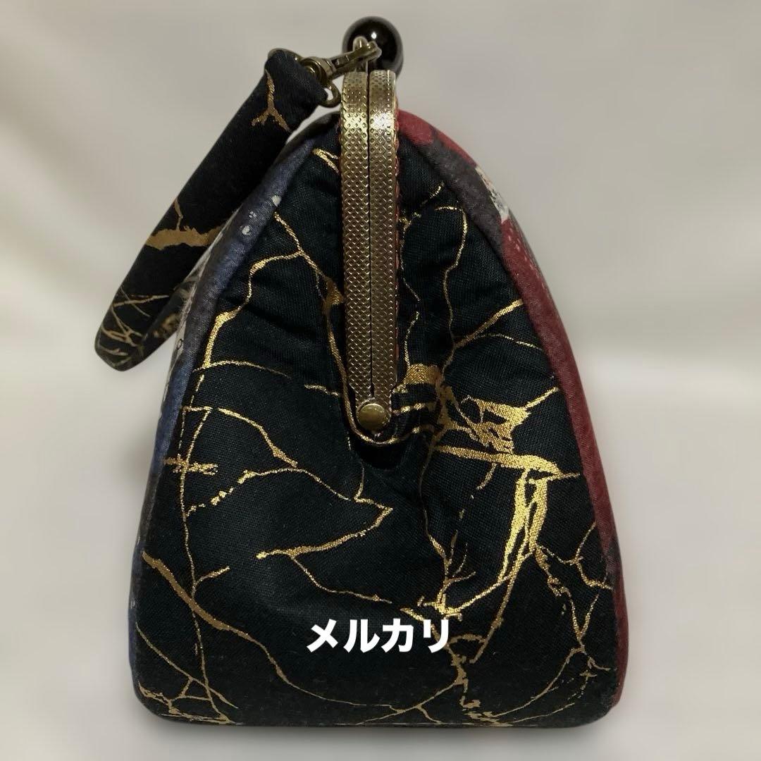 ガシャ髑髏　がま口バッグ　ハンドメイド　浮世絵　和柄　リバーシブル　着物バッグ