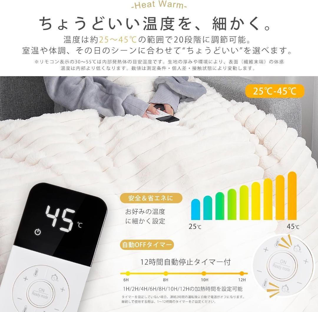 2枚セット電気毛布 約190×130 グレー ふわとろ 掛け敷き兼用