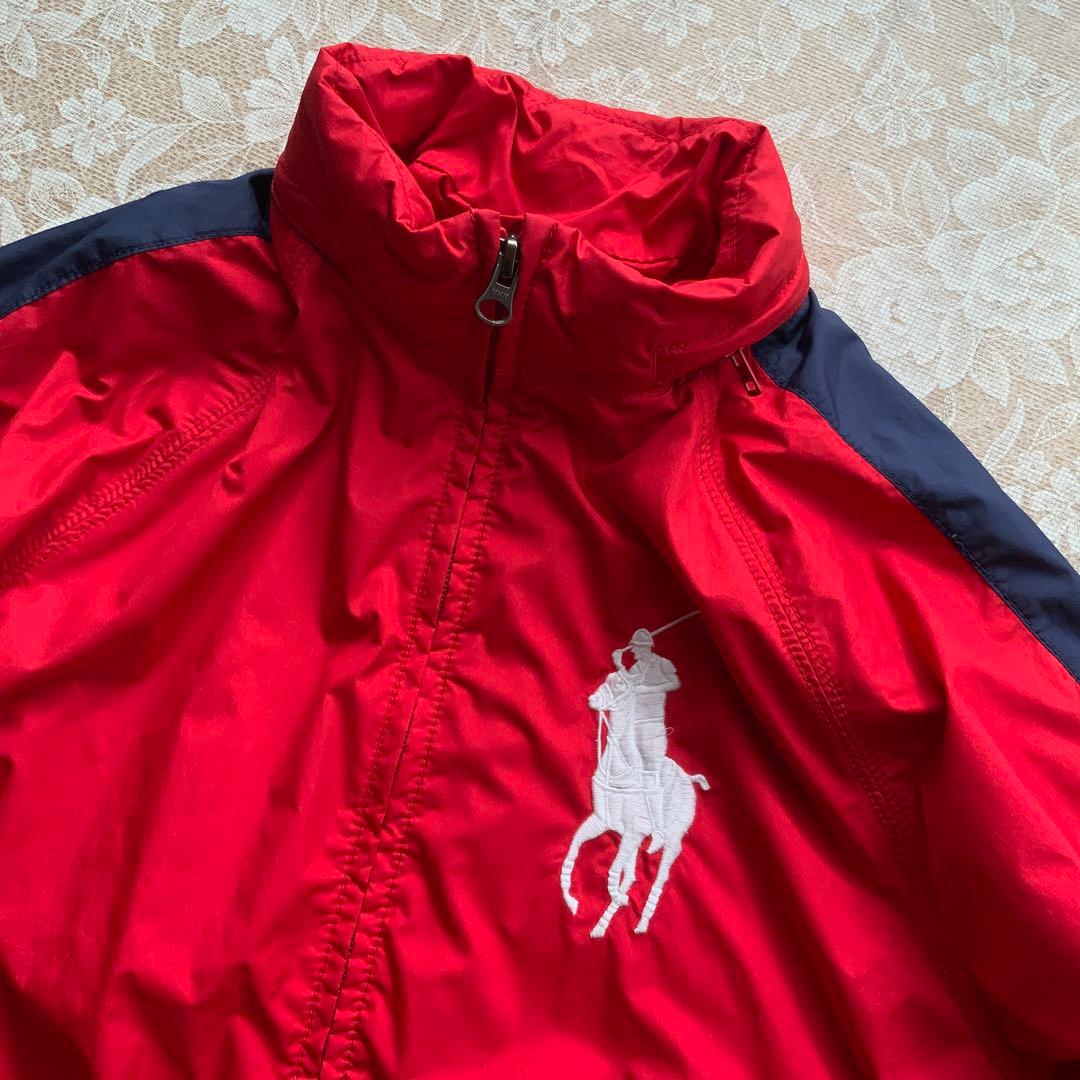 ポロバイラルフローレン　フード内蔵　ブルゾン170赤×ネイビー　ビッグポニー刺繍