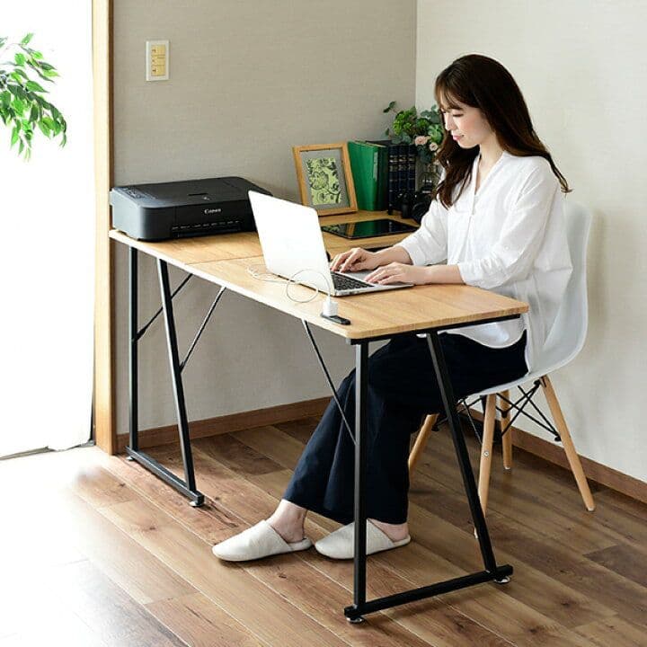 L字 コーナー パソコンデスク コンセント付き 　ブラック　 つ313