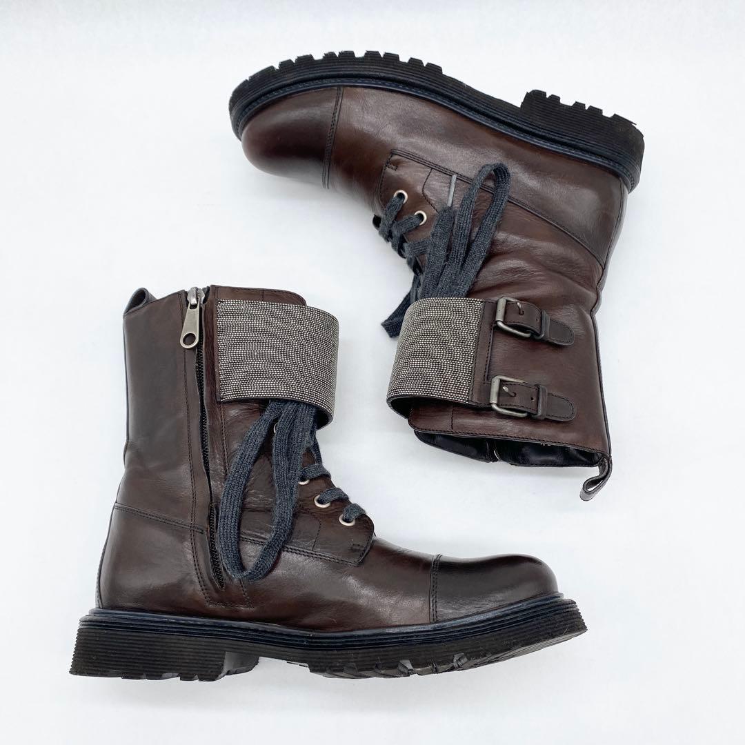 A18342 美品 ブルネロクチネリ モニーレ装飾バックルミドルブーツ 37.5