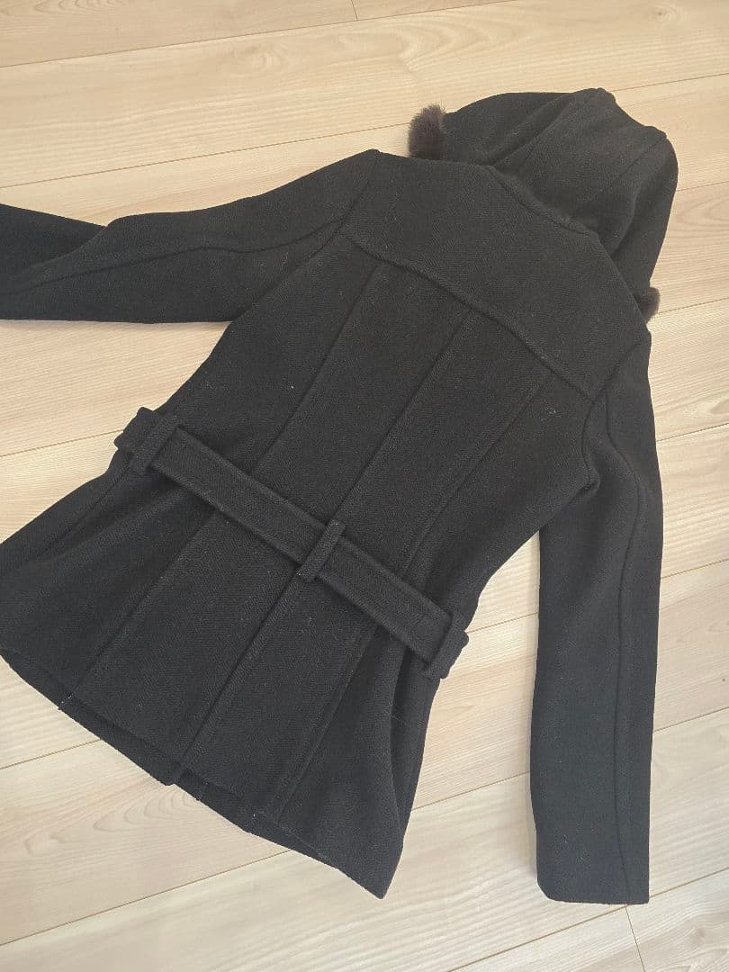 バーバリーブルーレーベル　M　フード付き黒ウールピーコート