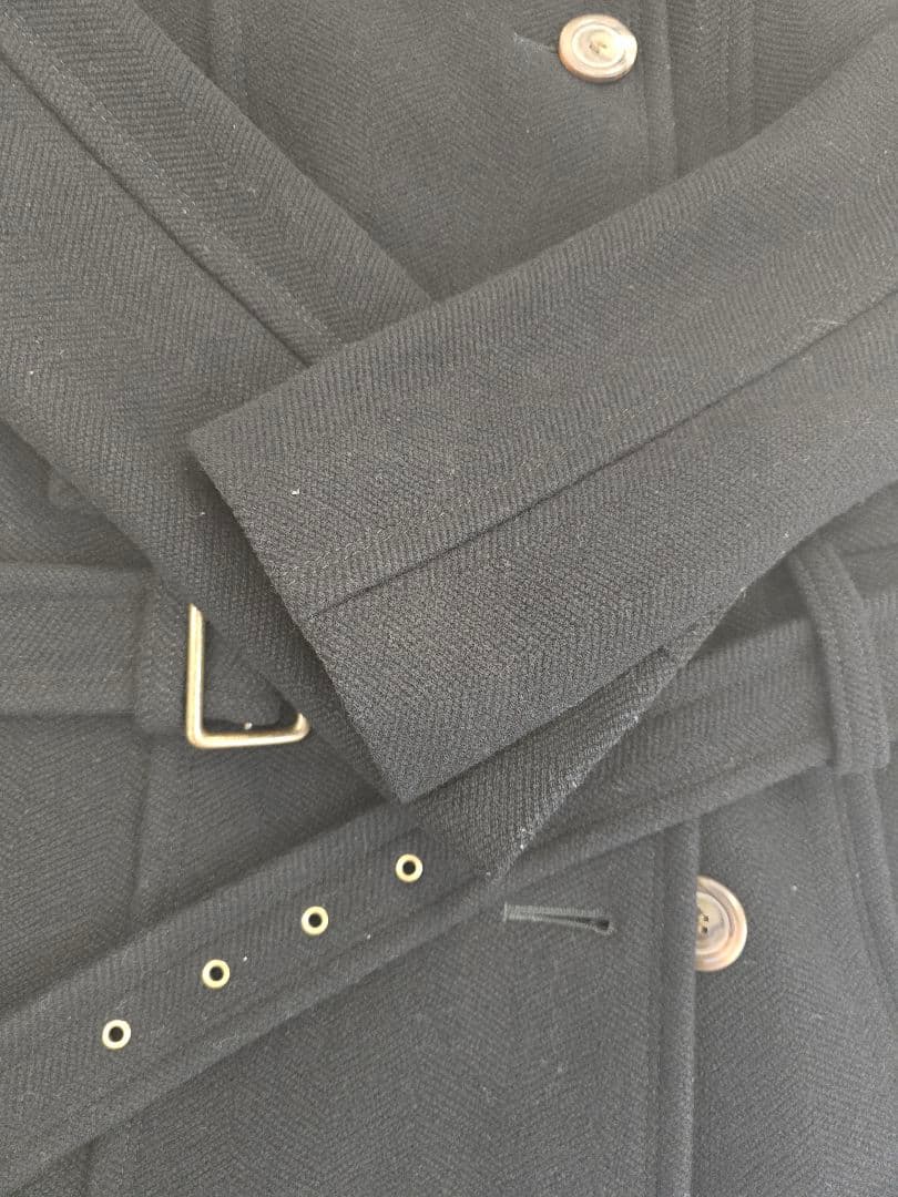 バーバリーブルーレーベル　M　フード付き黒ウールピーコート