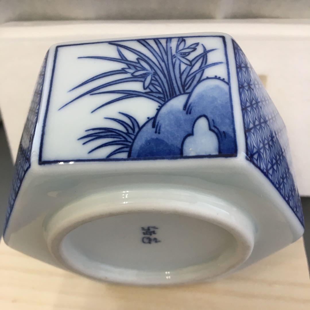 骨董品 青絵 六角灰皿 陶楽 造 Ｎ888Ｈ