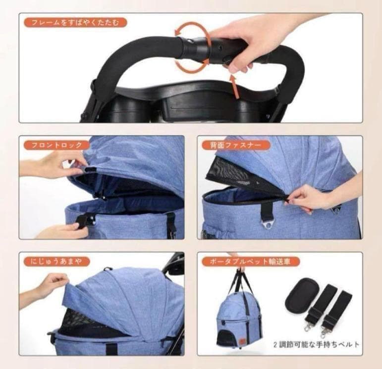 最終セール✨分離式2WAYペットカート 軽量4輪ブルー♡4輪360°回転犬猫兼用
