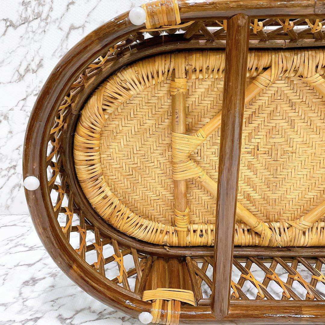 ラタン 籐 センターテーブル ガラステーブル オーバル