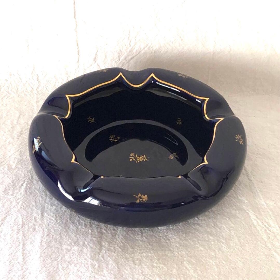 SEVRESセーブル灰皿☆ファットブルー☆24K金彩小花☆仏ヴィンテージ未使用