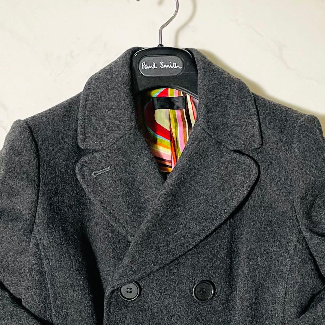 海*男様 美品✨　ポールスミス　ピーコート　カシミア混　マルチストライプ　グレー