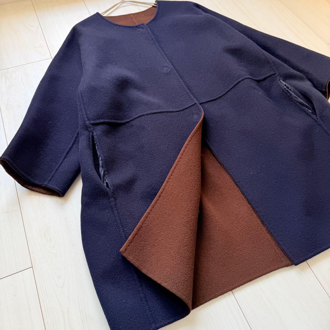 希少✨ドゥーズィエムクラス　ノーカラーリバーコート　ダブルフェイス　ウール