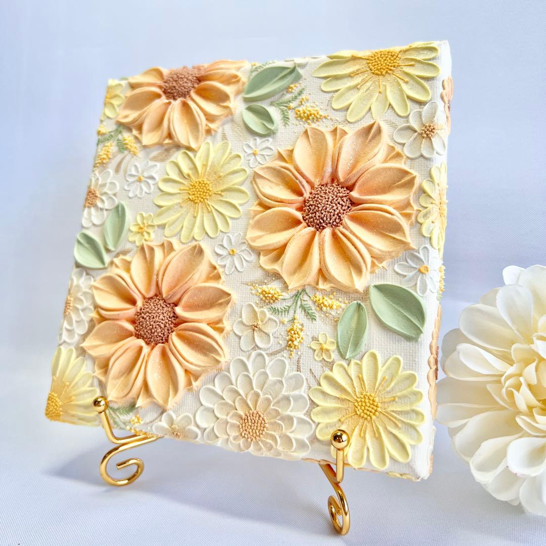 melia テクスチャーアート　絵画　インテリアアート　花　立体　絵　ボタニカル