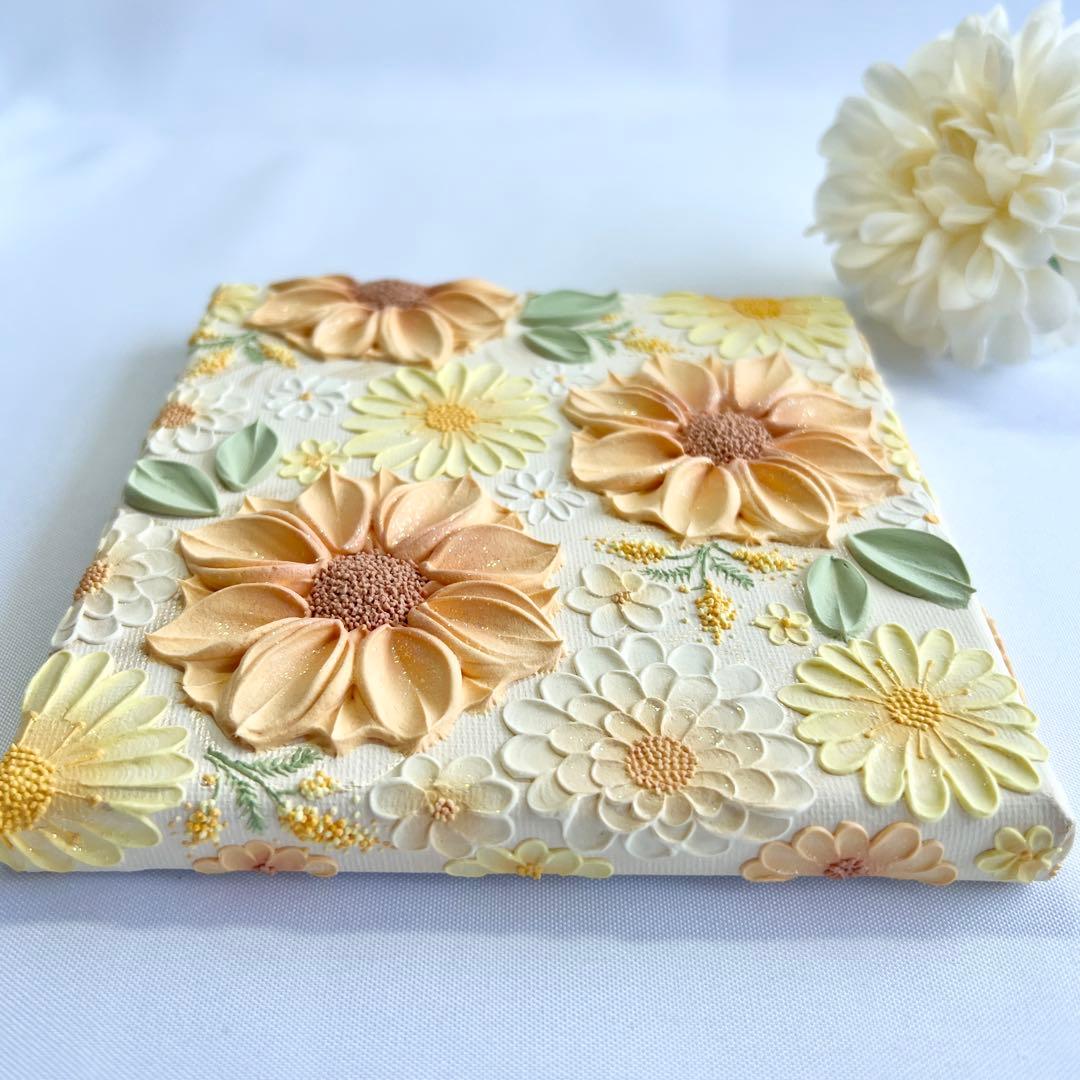 melia テクスチャーアート　絵画　インテリアアート　花　立体　絵　ボタニカル