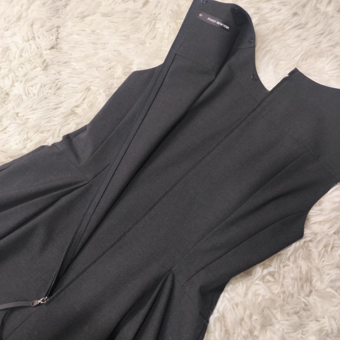 FOXEY NEWYORK フォクシー フレアワンピース 40 チャコールグレー