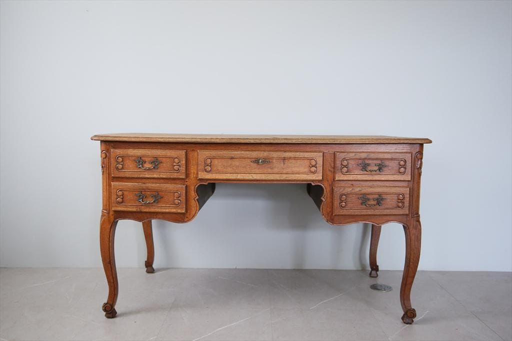 フランスアンティーク猫脚の両袖デスク/勉強机/木製テーブル/作業台(90-147