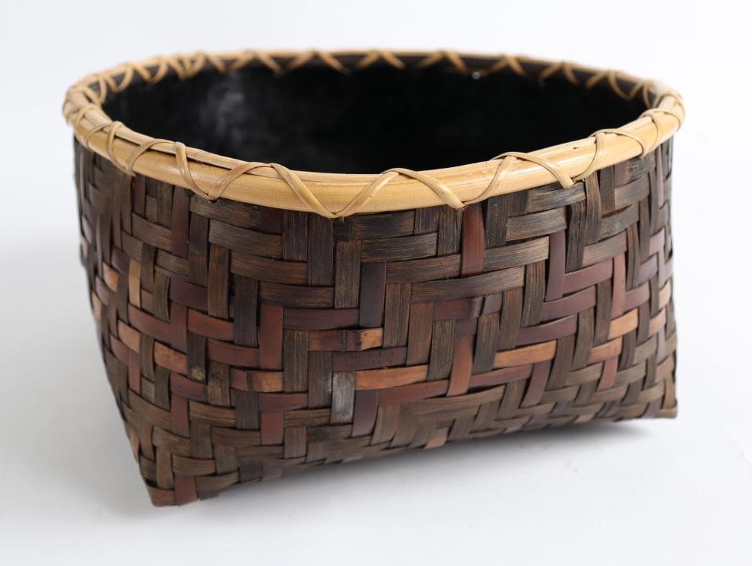 茶道具 水谷六々斎 利休好 竹編 油竹 炭斗 竹籠 共箱