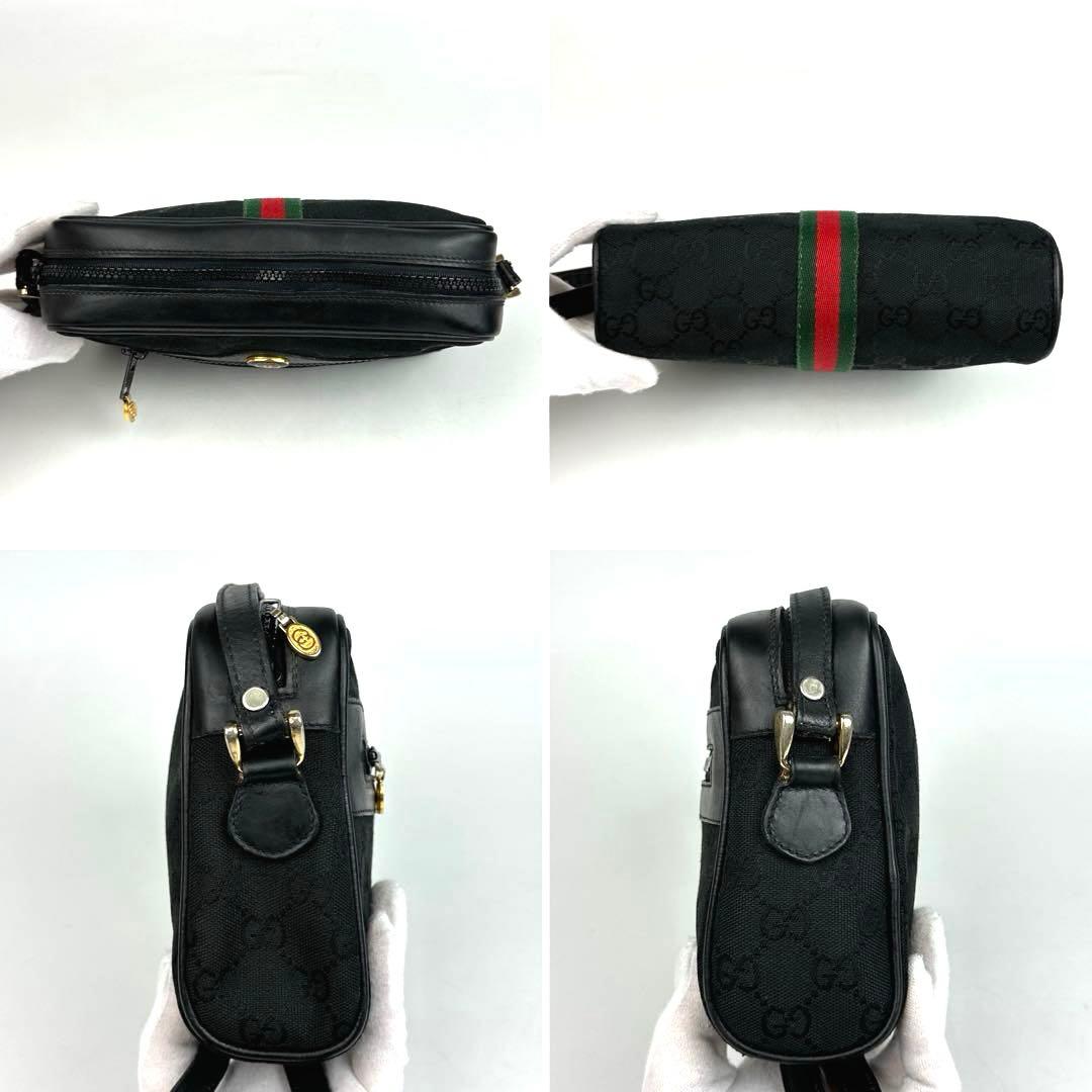 美品■グッチ ショルダーバッグ シェリーライン GGキャンバス クロスボディ 黒