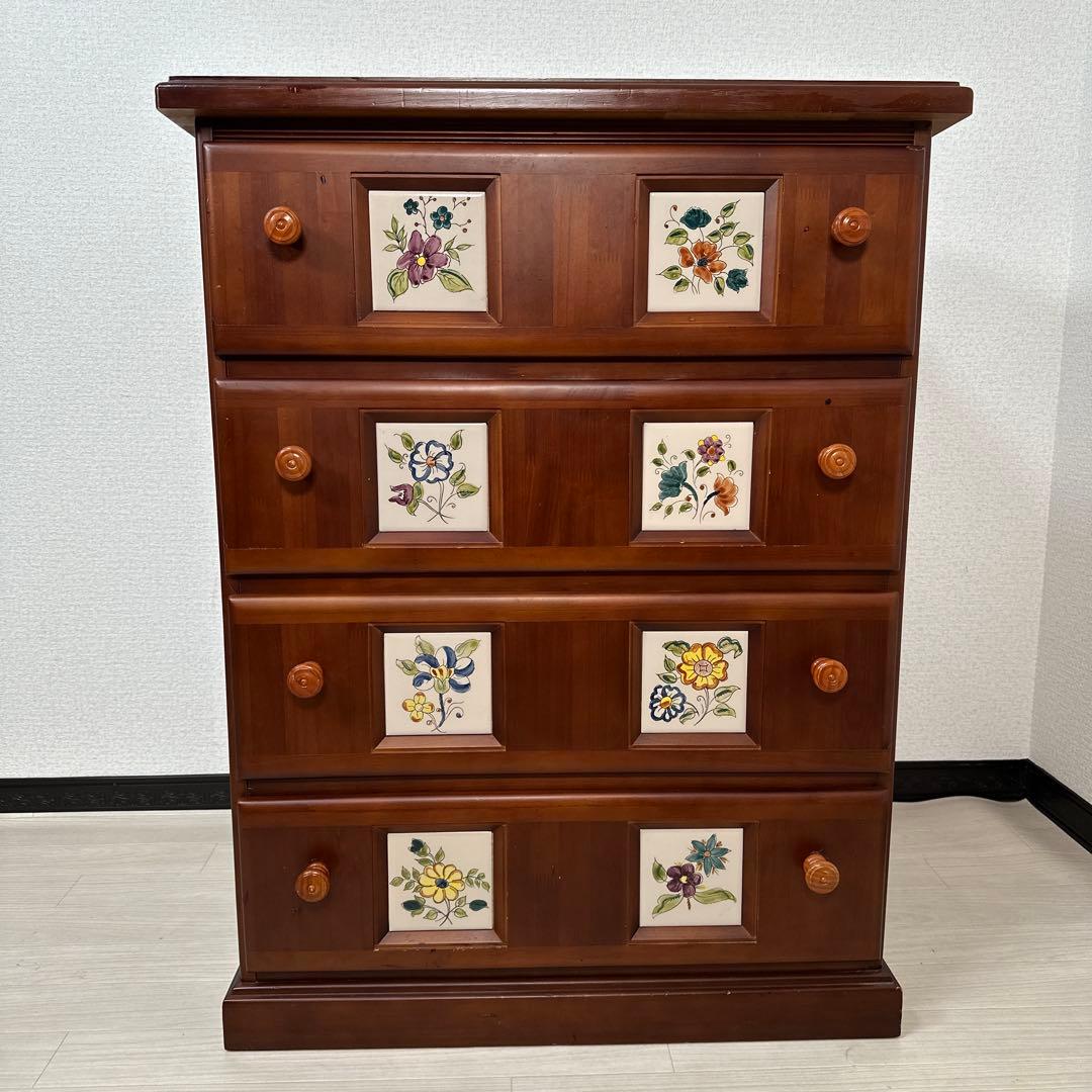 スペイン バレンシアタイル チェスト 木製 4段 タンス カントリー ※i4※