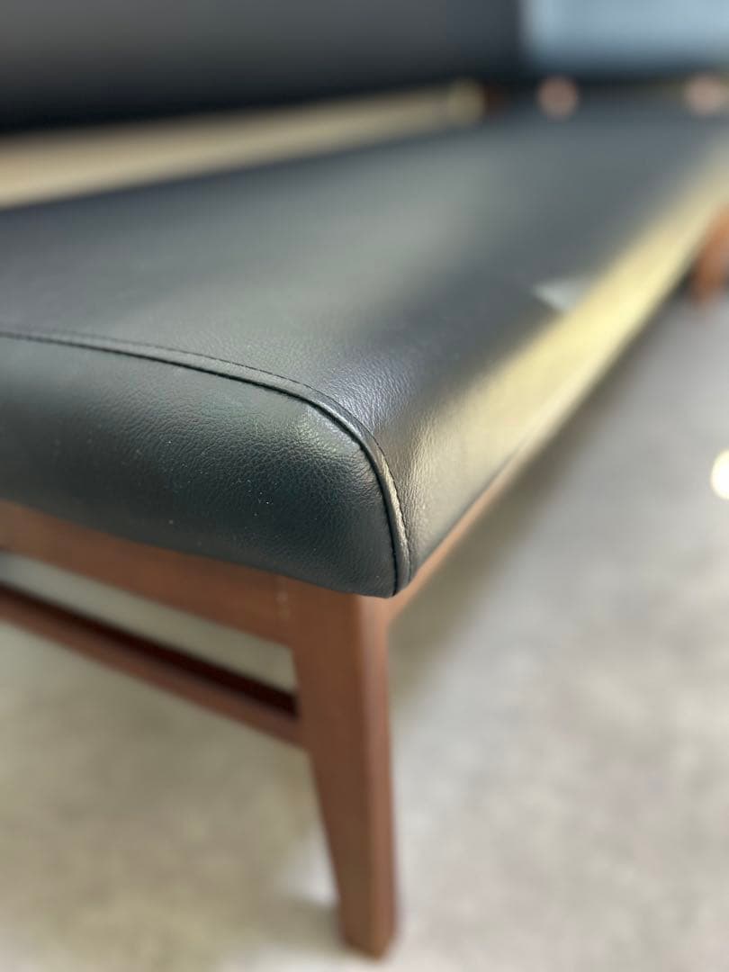 ソファー　カウチソファー　黒 合成皮革ソファ 165cm直接引取ダイニングソファ