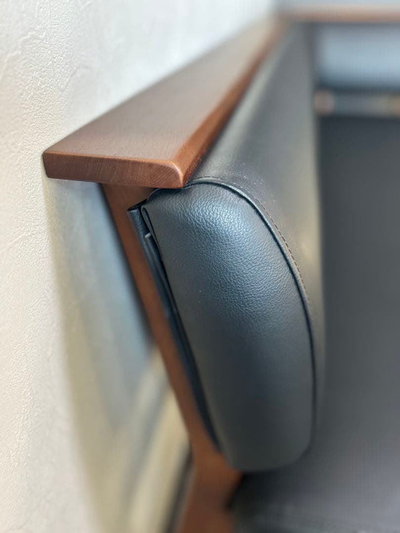 ソファー　カウチソファー　黒 合成皮革ソファ 165cm直接引取ダイニングソファ