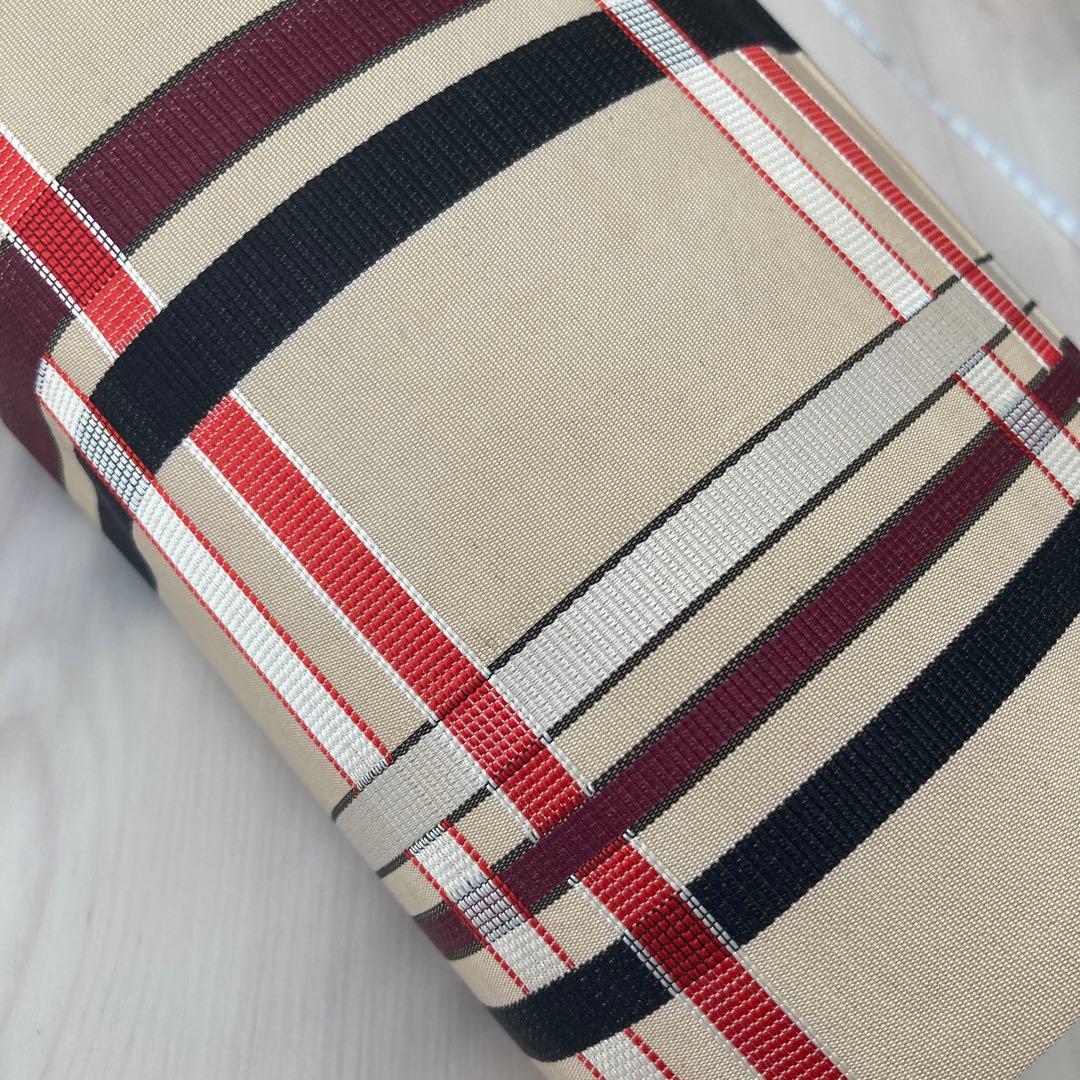 専用　　博多半幅帯　正絹　格子模様　織り出し　淡いベージュ　No.74-00