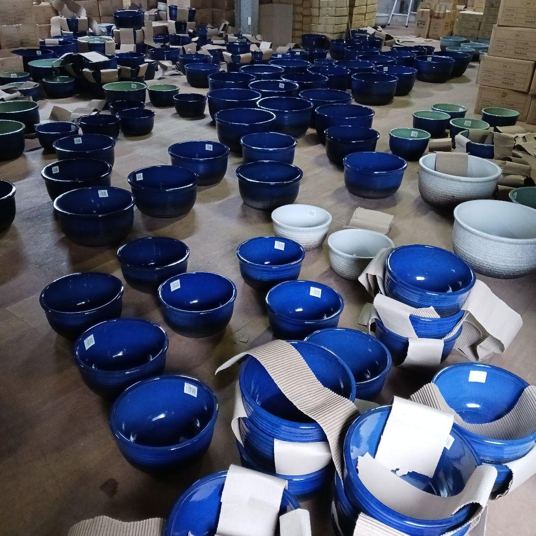 新品　∅50　陶器睡蓮鉢　特大　メダカ鉢　難有　エメラルドグリーン　緑黒　LBK