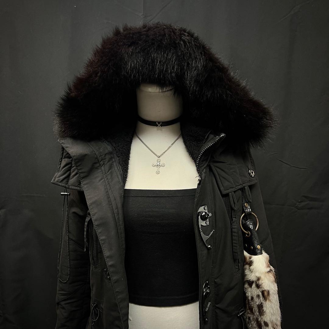 平成ギャル　y2kグランジ　ダークコア　リアルファー付き　モッズコート　ギミック