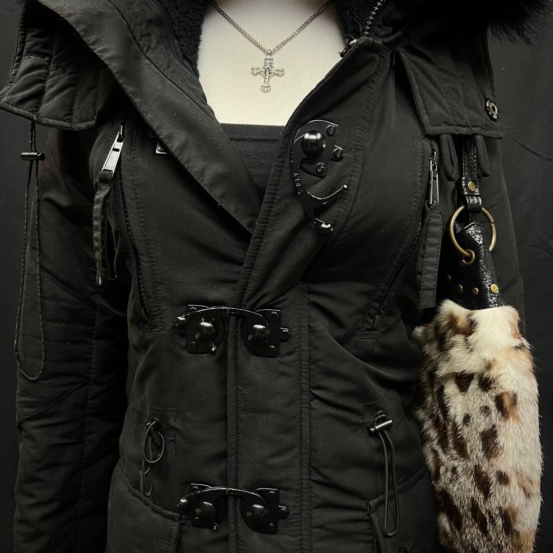 平成ギャル　y2kグランジ　ダークコア　リアルファー付き　モッズコート　ギミック