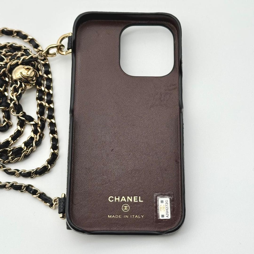 美品 CHANEL iPhone 13 Pro ケース キャビアスキン ブラック