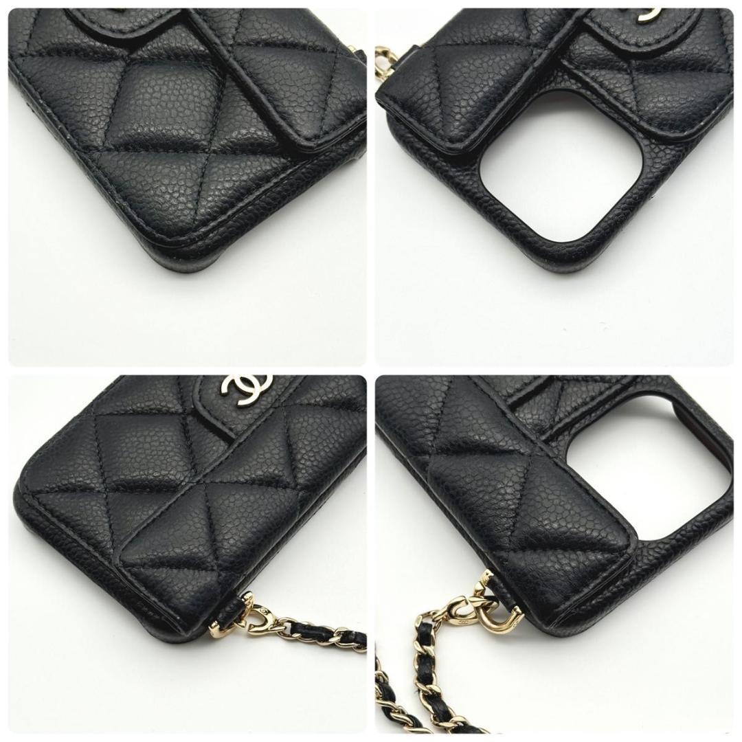 美品 CHANEL iPhone 13 Pro ケース キャビアスキン ブラック