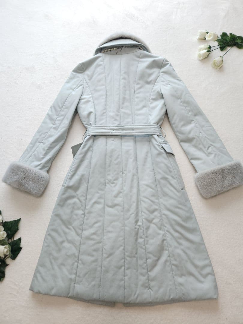 Harrods 美品 英国高級コート ミンクファー着脱可能 中綿 淡いブルー