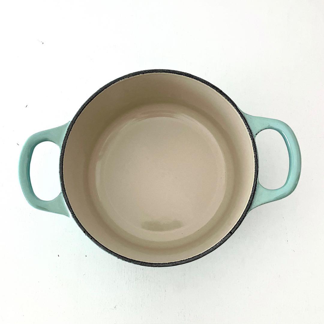 ルクルーゼ　シグニチャー　ココットロンド　14cm クールミント 鍋　緑　水色