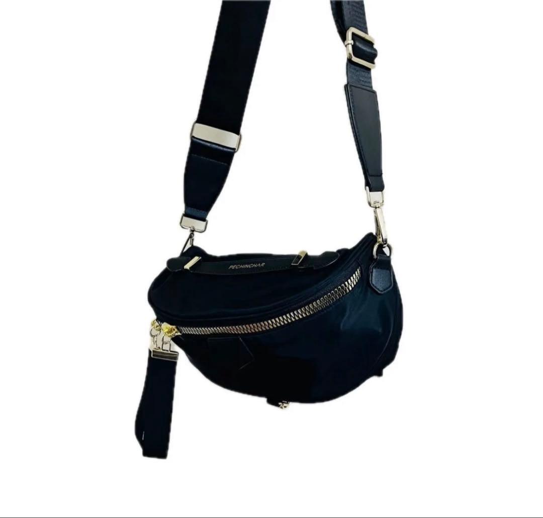 ペシンシャ メタルファスナー ショルダーバッグ ボディバッグ　ナイロン