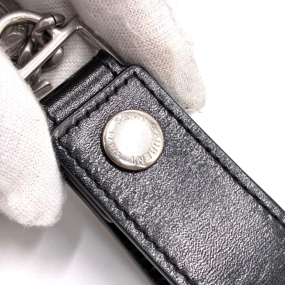 【希少・正規品】サンローラン YSLロゴ キーリング レザー シルバー ブラック